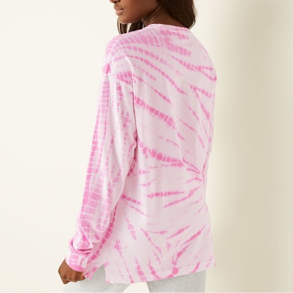 VS VICTORIAS SECRET PINK CAMPUS LONG SLEEVE TEE TOP NEON BUBBLE TIE DYE L - Picture 5 of 7